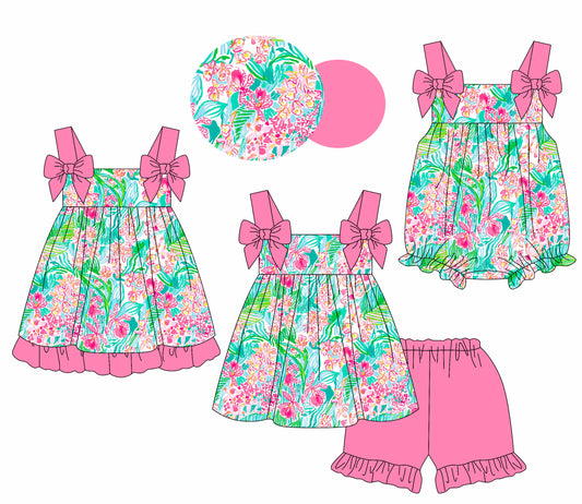 1.24(Custom Design Preorder MOQ 5 Each Design) Crayfish Pink Print Girls Summer Matching Clothes Sisters Wear