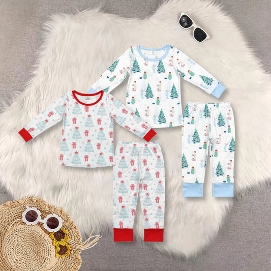 Christmas Trees Print Sibling Christmas Bamboo Pajamas Clothes Set