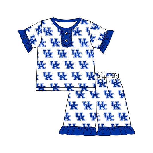 (Custom Design Preorder MOQ 5) Football Team's UK White Print Girls Summer Pajamas Clothes Set