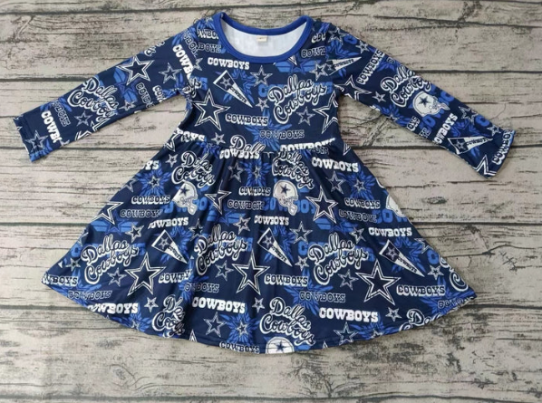 (Split Order Preorder) Deadline September 21 Navy Star Cowboy Football Team's Print Girls Knee Length Dress