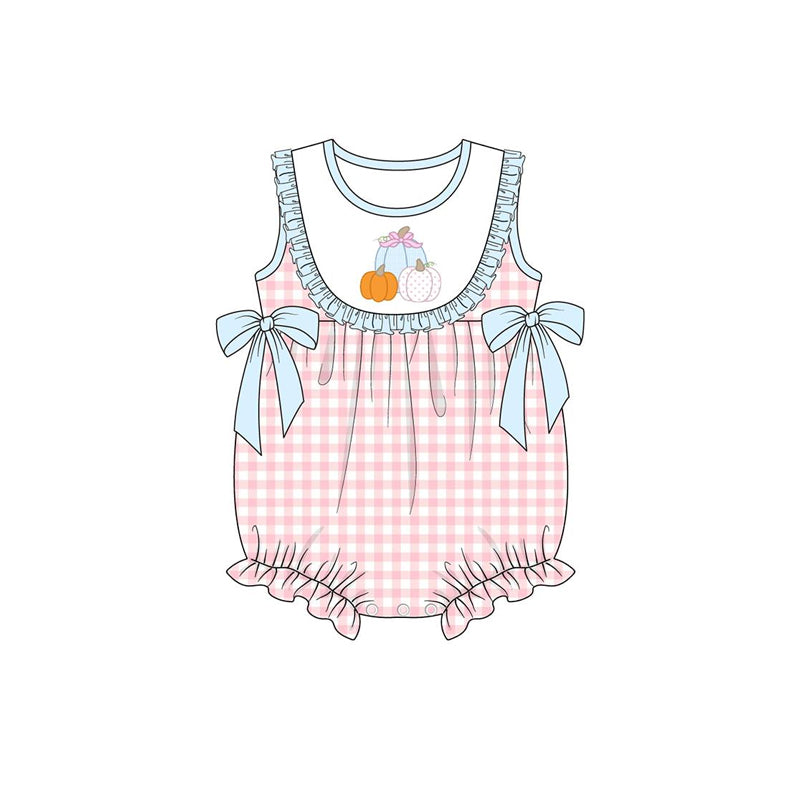 (Custom Design Preorder MOQ 5) Pumpkin Stripes Print Baby Girls Fall Romper