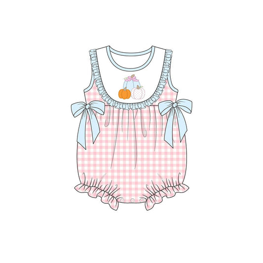 (Custom Design Preorder MOQ 5) Pumpkin Stripes Print Baby Girls Fall Romper