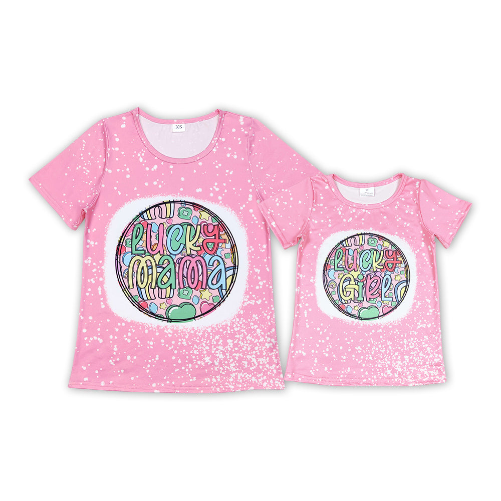 Pink Luck Rainbow Print Mom and Me St. Patrick's Day Tee Shirts Top