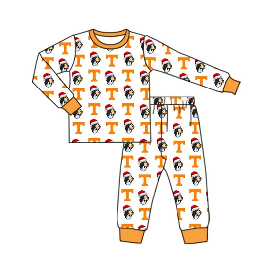 (Custom Design Preorder MOQ 5) Team's Tennessee Dog Print Boys Christmas Pajamas Clothes Set