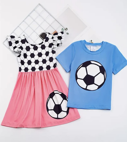 (Custom Design Preorder MOQ 5)  Soccer Print Blue Boys Summer Tee Shirts Top