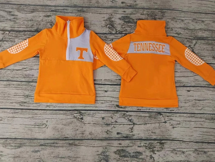 (Custom Design Preorder MOQ 5) Team's Orange T Print Boys Long Sleeve Zipper Top