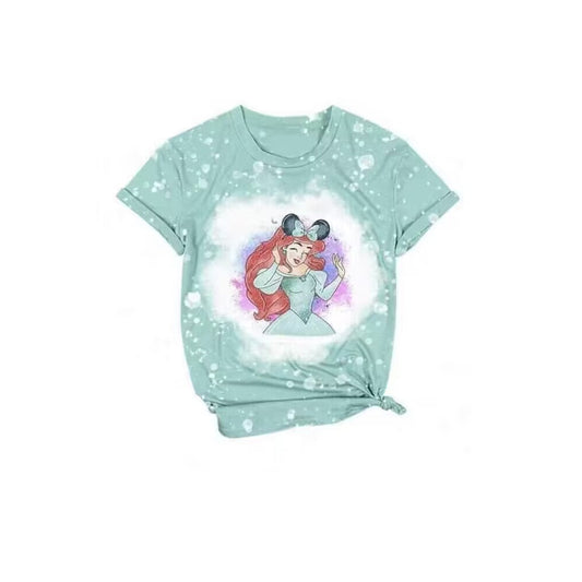 (Custom Design Preorder MOQ 5) Cartoon Princess Green Girls Summer Tee Shirts Top