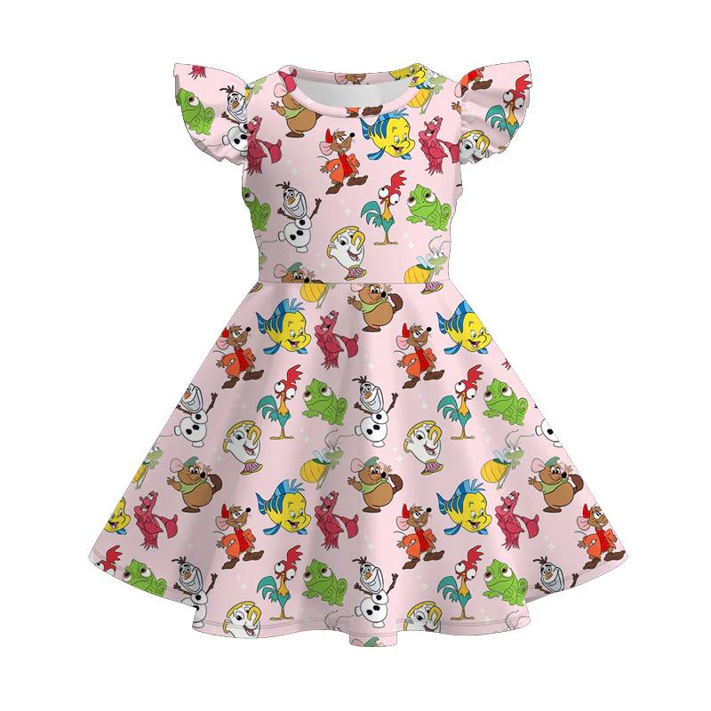 (Custom Design Preorder MOQ 5) Cartoon Animals Print Girls Summer Knee Length Dress