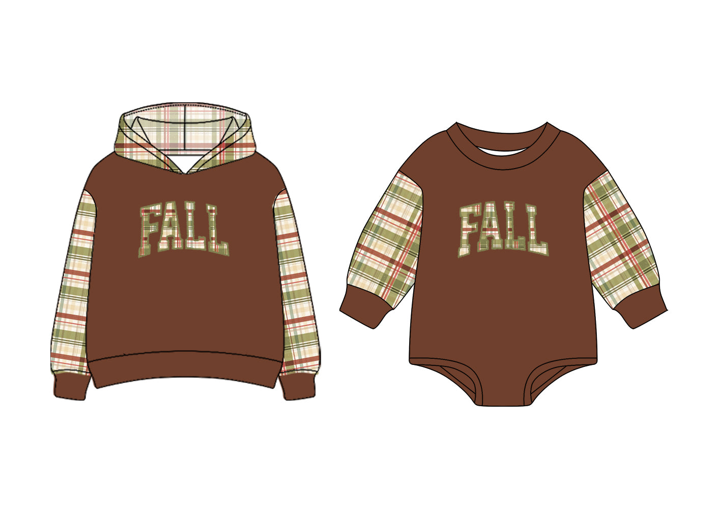 7.1(Custom Design Preorder MOQ 5 Each Design) Fall Plaid Brown Print Boys Matching Clothes Brothers Wear
