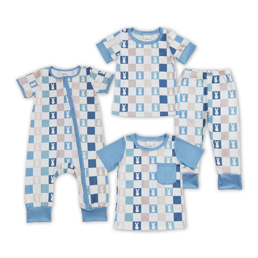 Bunny Blue Plaid Print Brothers Easter Matching Clothes