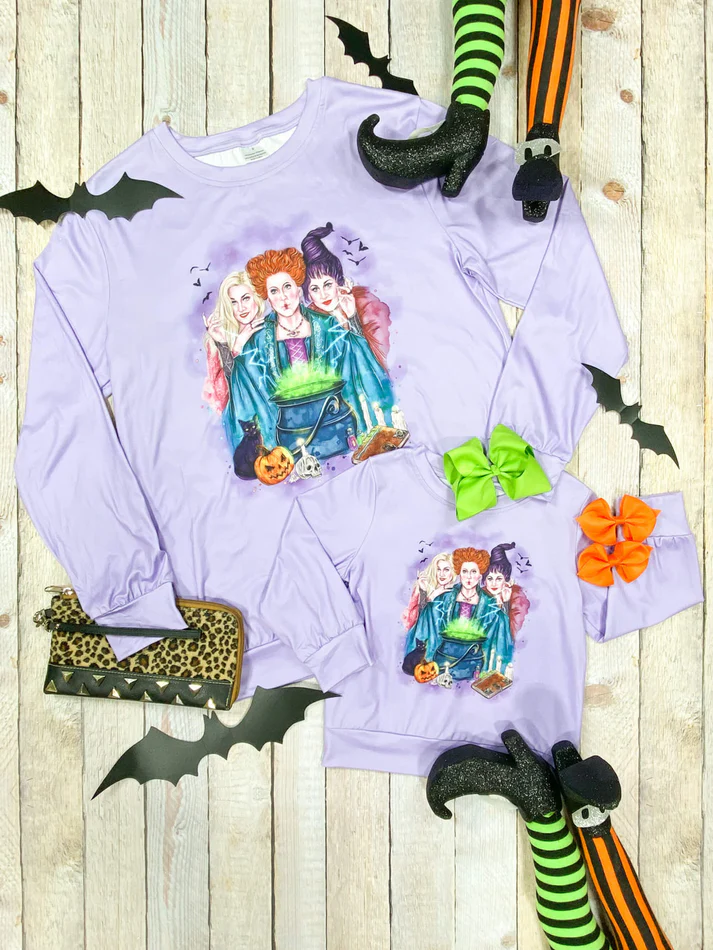 (Custom Design Preorder MOQ 5)  Witches Purple Print Adult Halloween Tee Shirts Top