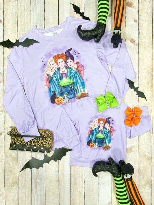 (Custom Design Preorder MOQ 5)  Witches Purple Print Adult Halloween Tee Shirts Top