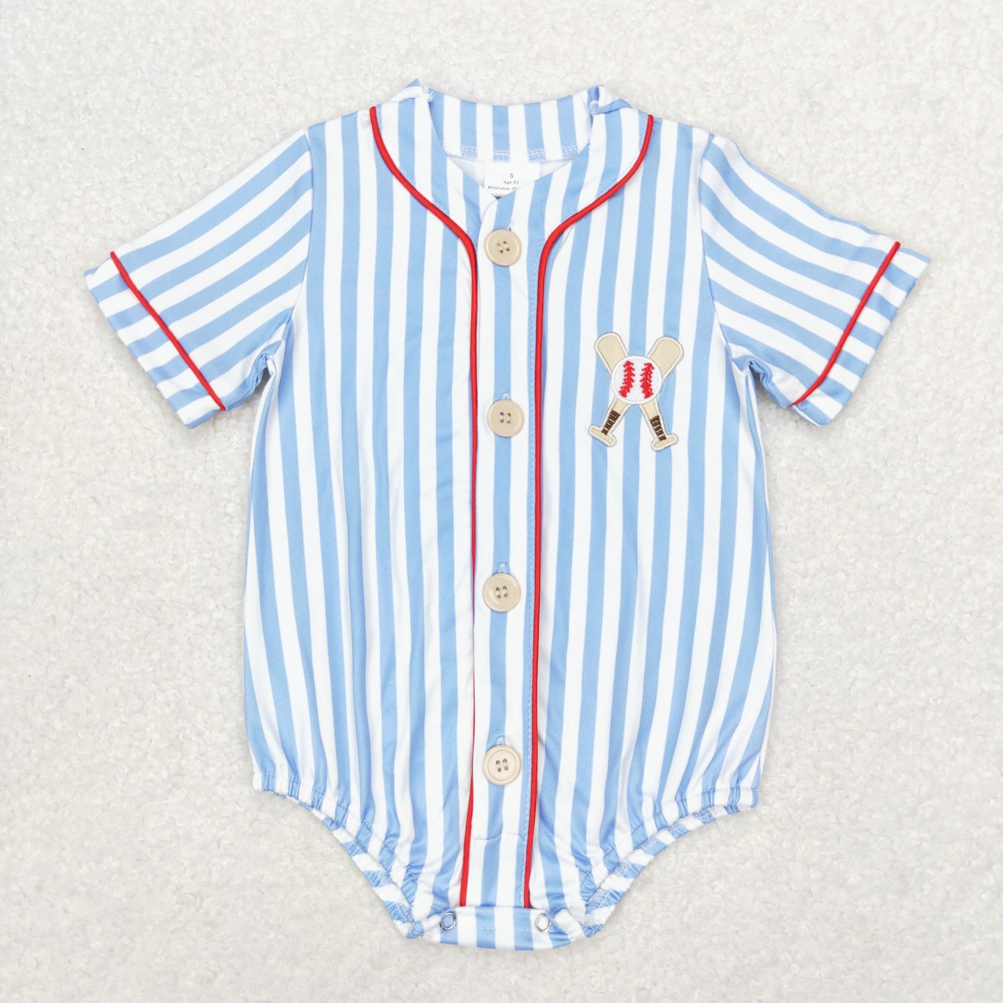 Baseball Embroidery Blue Stripes Print Sibling Summer Matching Clothes