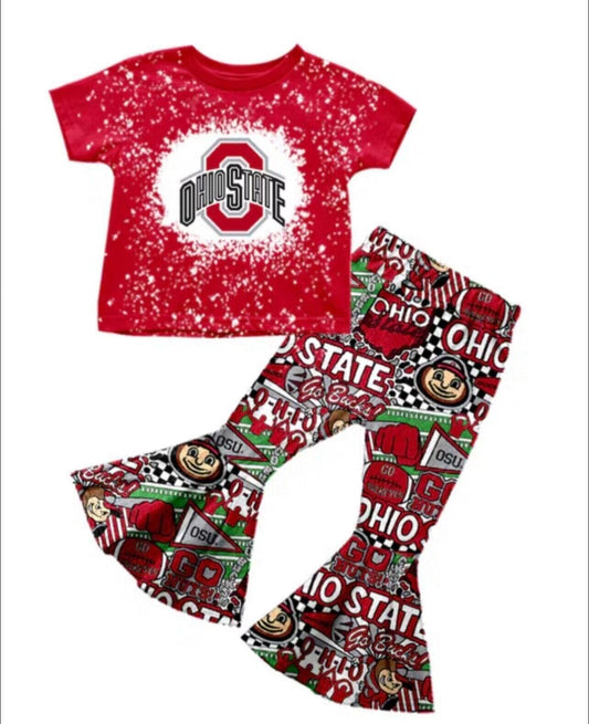 (Custom Design Preorder MOQ 5) Team's OHIO STATE Print Top Bell Pants Girls Clothes Set