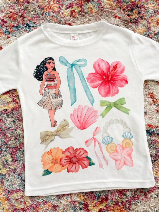 (Custom Design Preorder MOQ 5)NO.1  Cartoon Princess Bows Print Girls Summer Tee Shirts Top