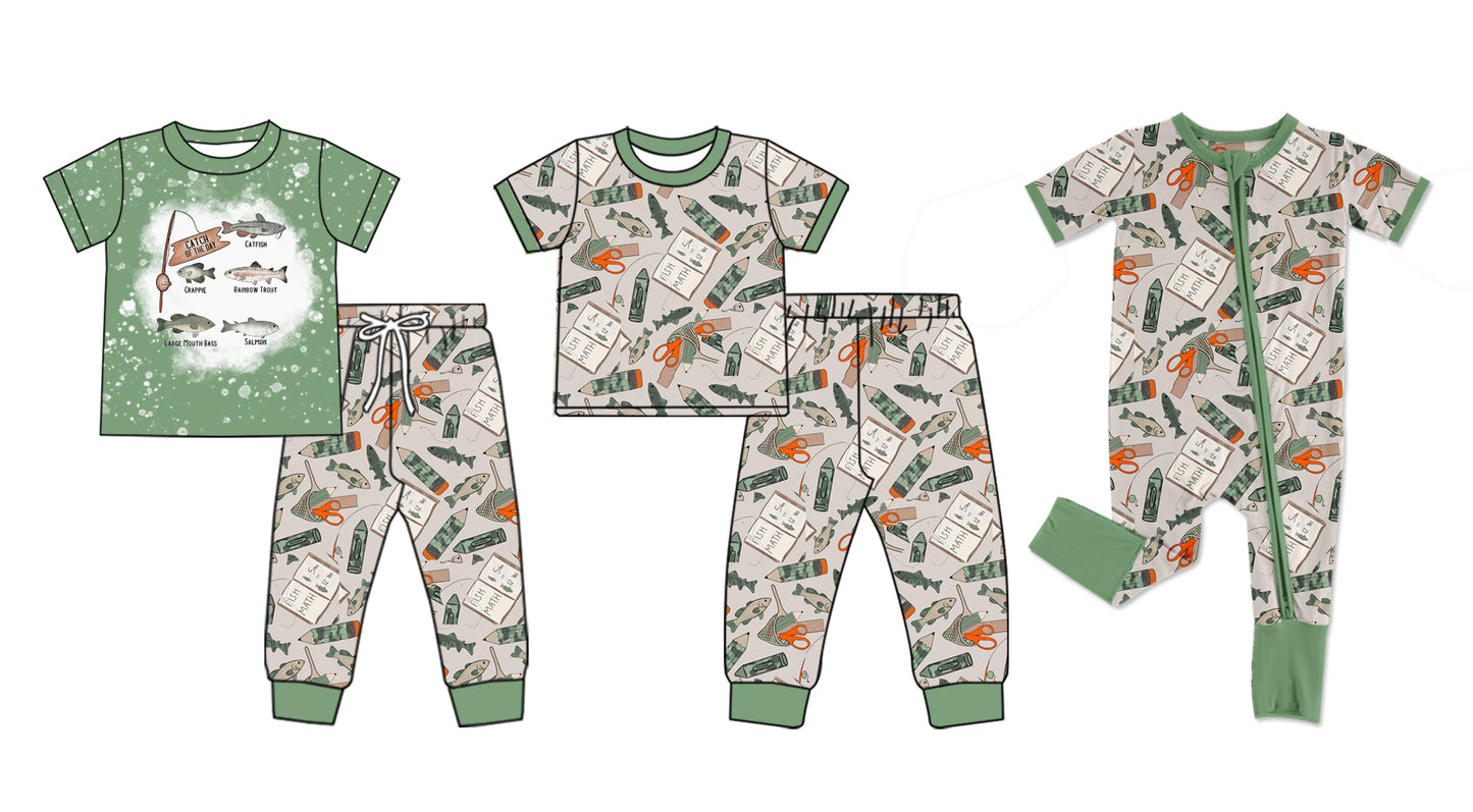 11.22(Custom Design Preorder MOQ 5 Each Design) Pen Fish Print Boys Back to School  Matching Clothes Brothers Wear