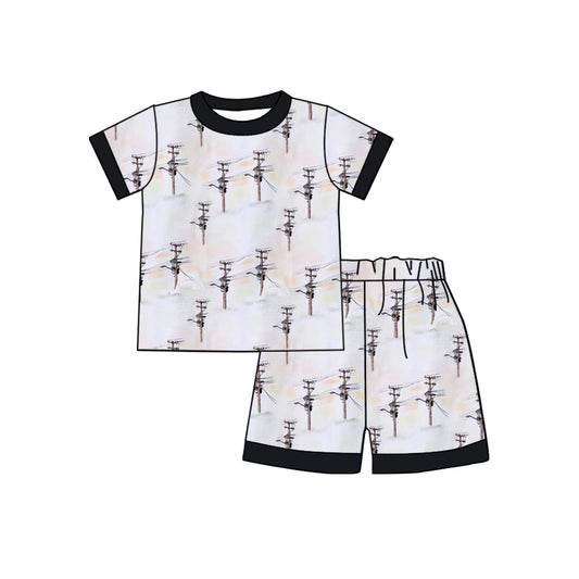 (Custom Design Preorder MOQ 5)  Utility Pole Print Kids Summer Pajamas Clothes Set