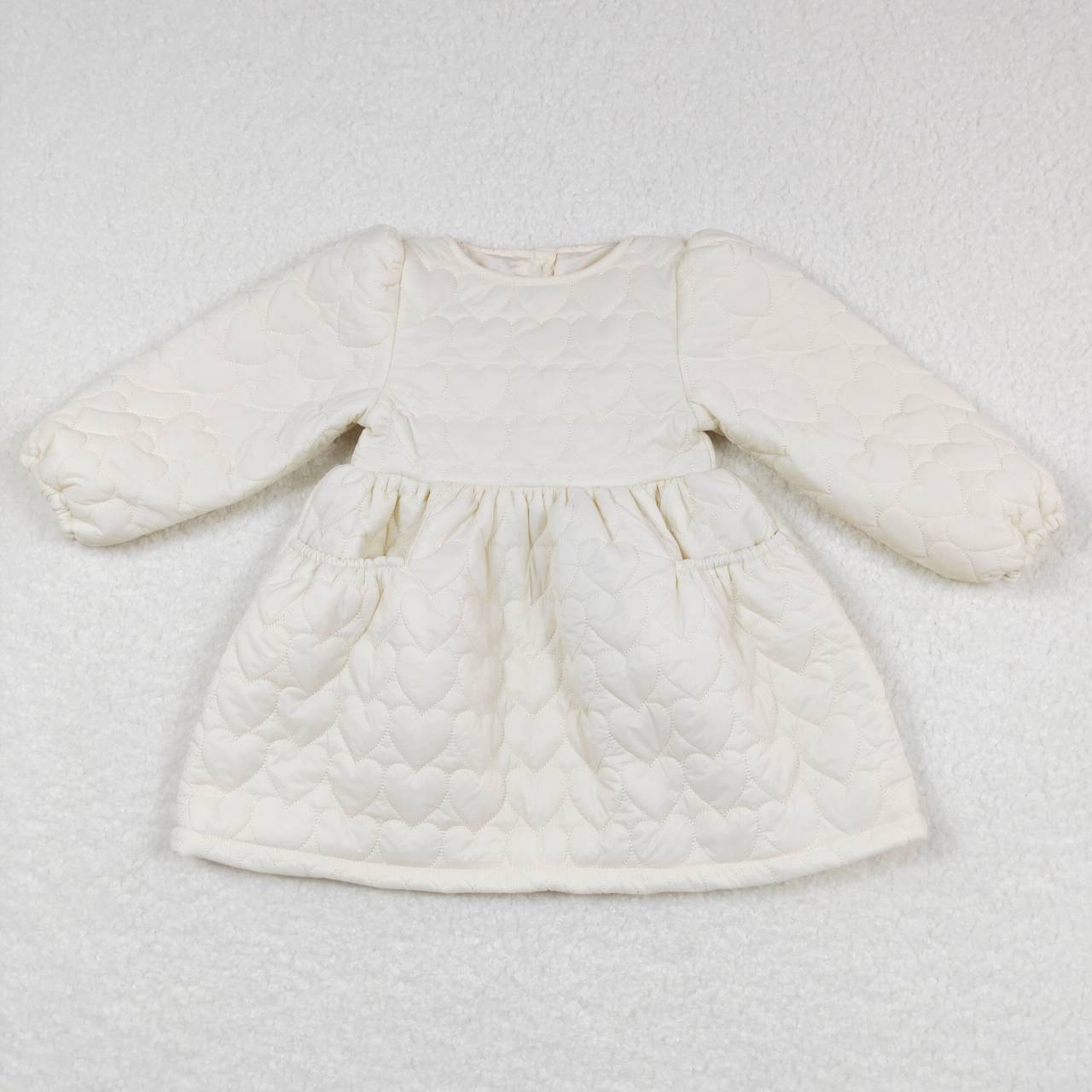 GLD0263  Girls White Heart Pockets Cotton Wadded Jacket Knee Length Dress