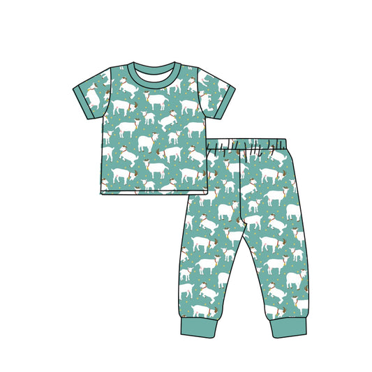 (Custom Design Preorder MOQ 5)  Goat Print Kids Pajamas Clothes Set