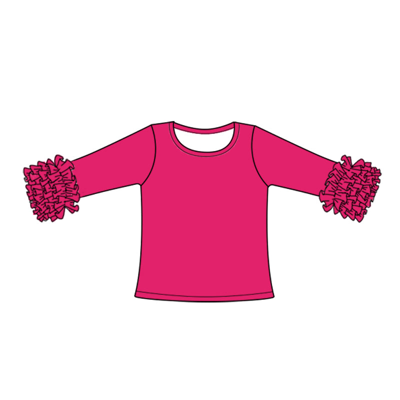 (Custom Design Preorder MOQ 5) Hot Pink Color Girls Icing Ruffle Long Sleeve Tee Shirts Tops