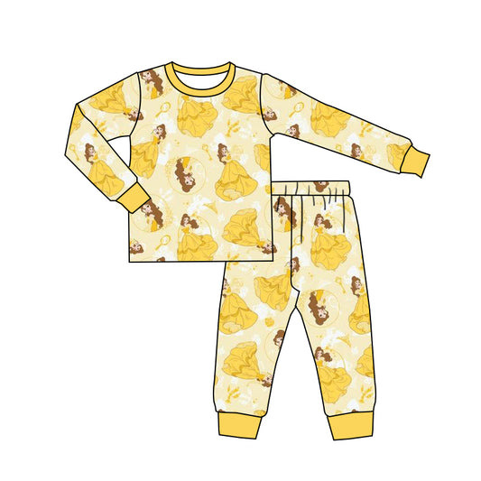 (Custom Design MOQ 5)  Cartoon yellow princess kids pajamas