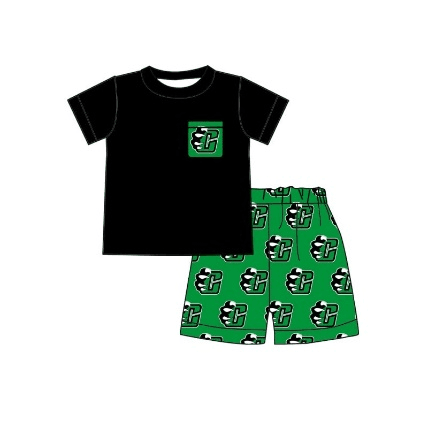 (Custom Design Preorder MOQ 5) Black Pocket Top Team's G Shorts Boys Summer Clothes Set