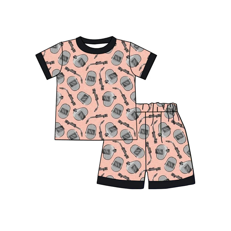 (Custom Design Preorder MOQ 5) Welder Print Girls Summer Pajamas Clothes Set