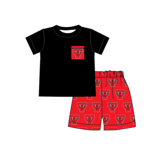 (Custom Design Preorder MOQ 5) Black Pocket Top Team's WT Shorts Boys Summer Clothes Set