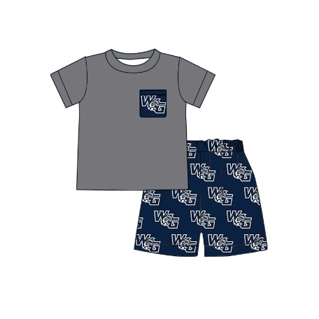 (Custom Design Preorder MOQ 5) Grey Pocket Top Team's WG Shorts Boys Summer Clothes Set