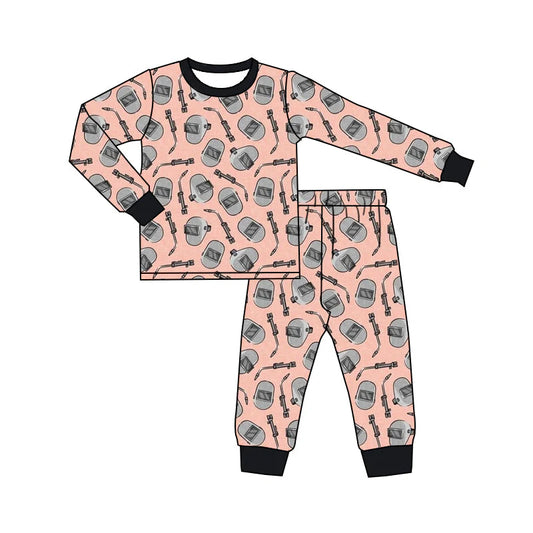 (Custom Design Preorder MOQ 5) Welder Print Girls Fall Pajamas Clothes Set