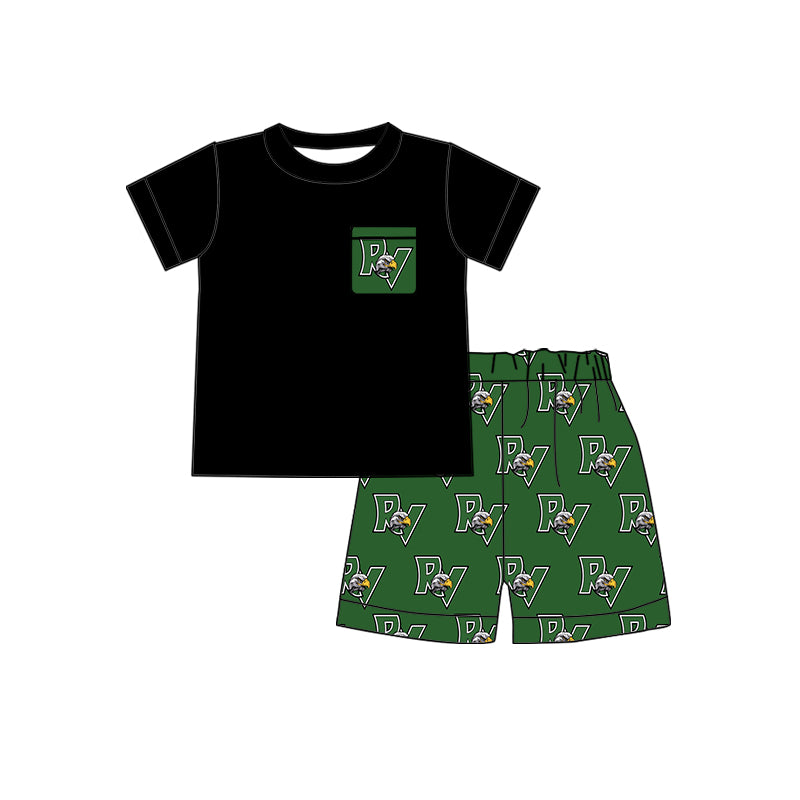 (Custom Design Preorder MOQ 5) Black Pocket Top Team's RV Shorts Boys Summer Clothes Set