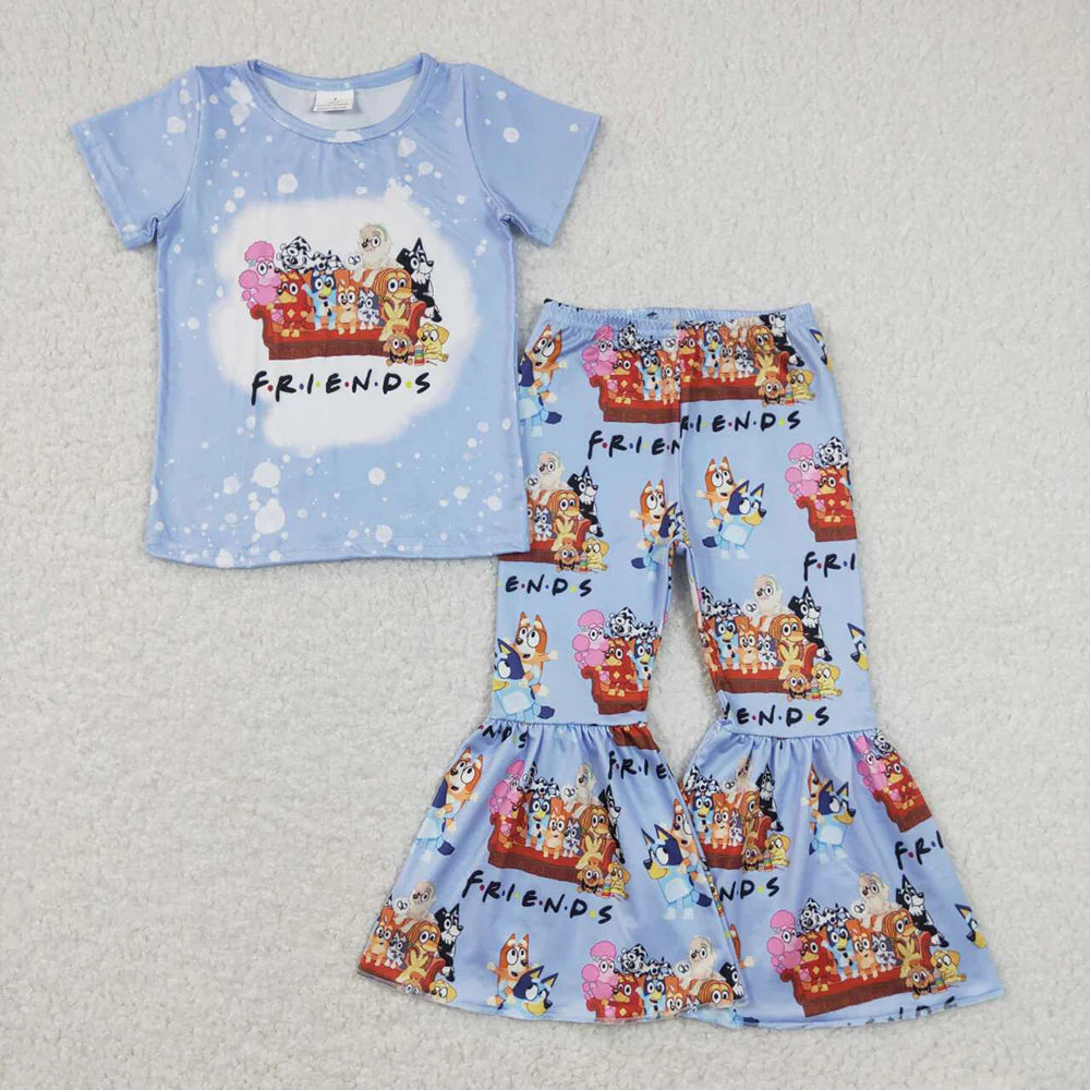 GSPO1286 Friends Cartoon Dog Print Bell Pants Girls Clothes Set