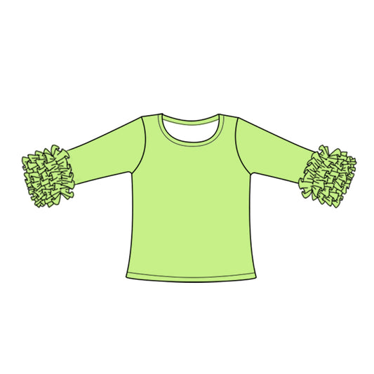 (Custom Design Preorder MOQ 5) Lime Color Girls Icing Ruffle Long Sleeve Tee Shirts Tops