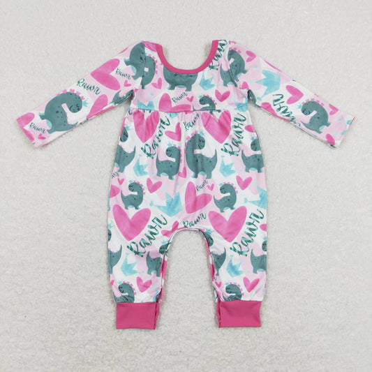 LR0877 Dino Heart Print Baby Girls Valentine's Romper