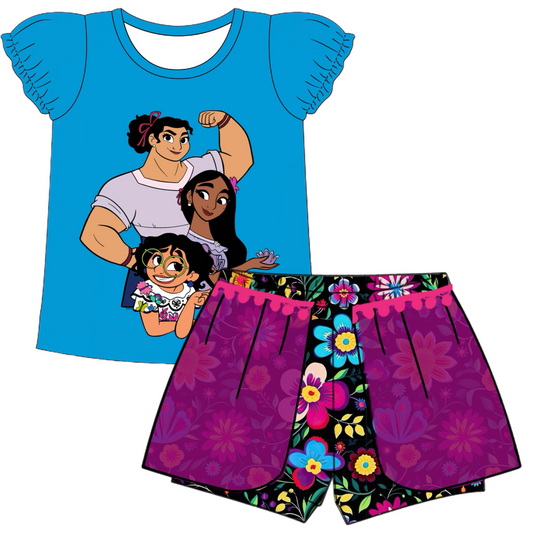 (Custom Design Preorder MOQ 5) Cartoon Magic Print Girls Summer Clothes Set