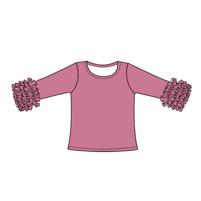 (Custom Design Preorder MOQ 5) Mauve Color Girls Icing Ruffle Long Sleeve Tee Shirts Tops