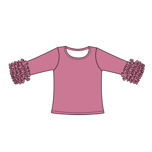 (Custom Design Preorder MOQ 5) Mauve Color Girls Icing Ruffle Long Sleeve Tee Shirts Tops