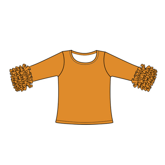 (Custom Design Preorder MOQ 5) Mustard Color Girls Icing Ruffle Long Sleeve Tee Shirts Tops