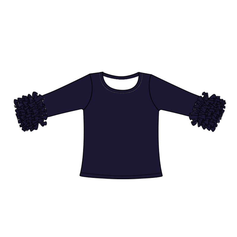 (Custom Design Preorder MOQ 5) Navy Color Girls Icing Ruffle Long Sleeve Tee Shirts Tops