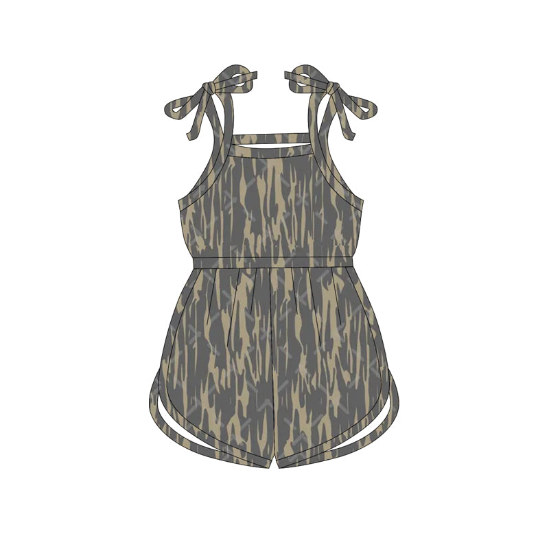 (Custom Design Preorder MOQ 5) Dark Grey Camo Print Girls Summer Jumpsuits