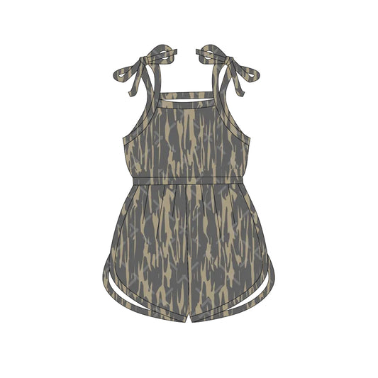 (Custom Design Preorder MOQ 5) Dark Grey Camo Print Girls Summer Jumpsuits