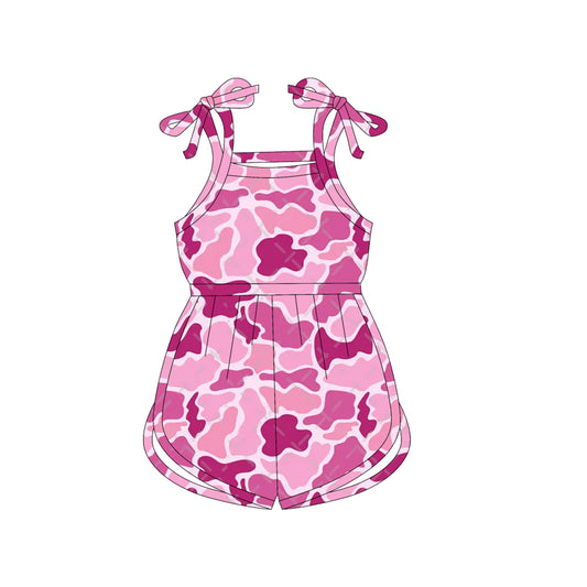 (Custom Design Preorder MOQ 5) Pink Camo Print Girls Summer Jumpsuits