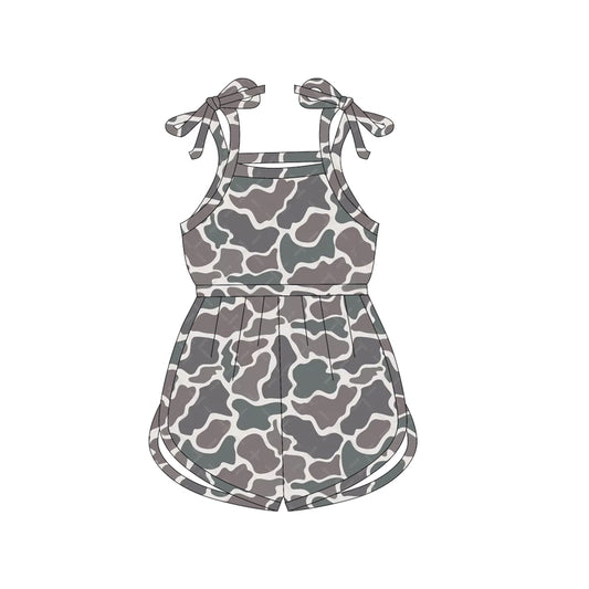 (Custom Design Preorder MOQ 5) Dark Grey Camo Print Girls Summer Jumpsuits