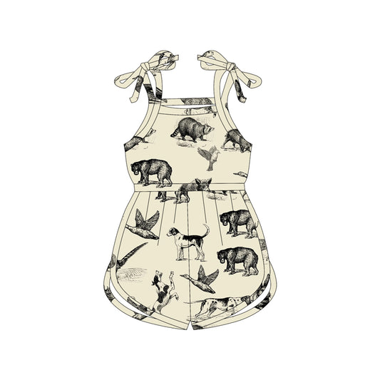(Custom Design Preorder MOQ 5) Animals Print Girls Summer Jumpsuits