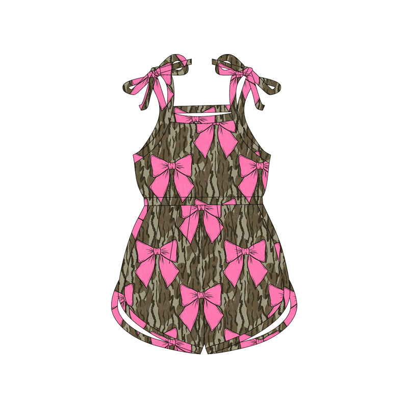 (Custom Design Preorder MOQ 5) Camo Bows Print Girls Summer Jumpsuits