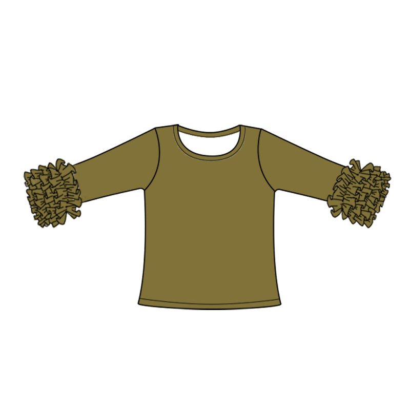 (Custom Design Preorder MOQ 5) Olive Color Girls Icing Ruffle Long Sleeve Tee Shirts Tops