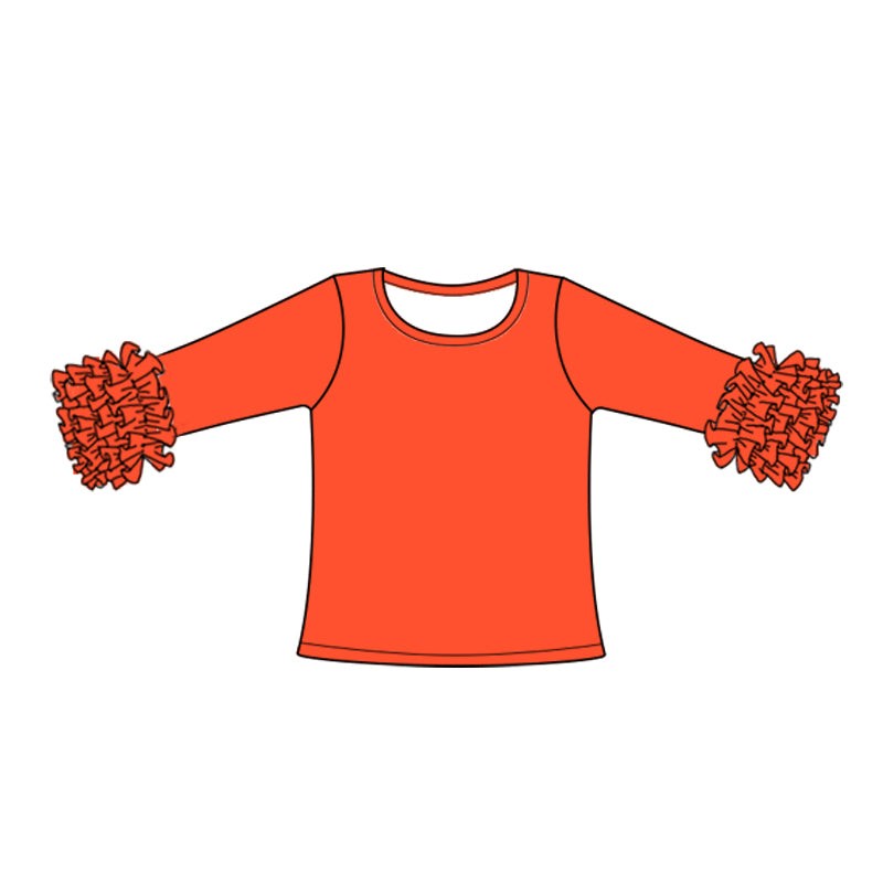 (Custom Design Preorder MOQ 5) Orange Color Girls Icing Ruffle Long Sleeve Tee Shirts Tops