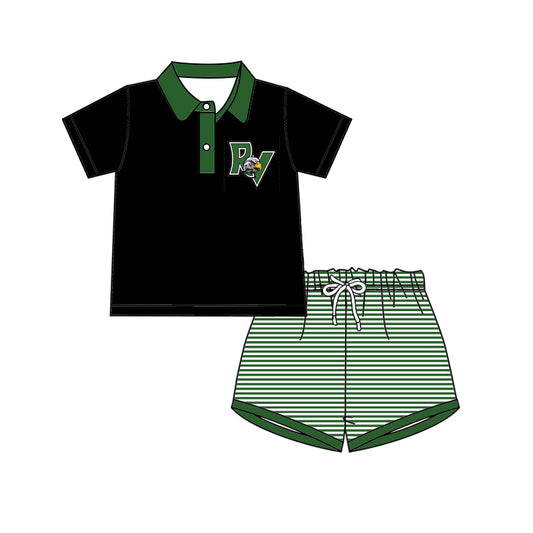 (Custom Design Preorder MOQ 5) Team's RV Print Polo Top Stripes Shorts Boys Summer Clothes Set