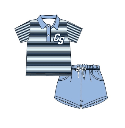 (Custom Design Preorder MOQ 5) Team's CS Print Polo Top Blue Shorts Boys Summer Clothes Set