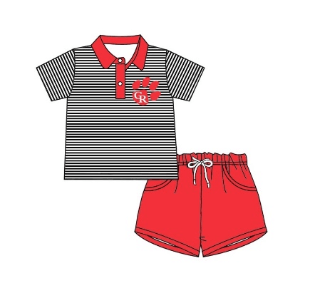 (Custom Design Preorder MOQ 5) Team's CR Print Polo Top Red Shorts Boys Summer Clothes Set